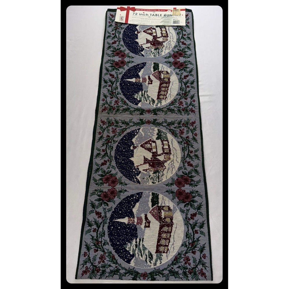 Vintage Park B. Smith Table Runner 72" Multi Snow Globe Tapestry Holiday Decor